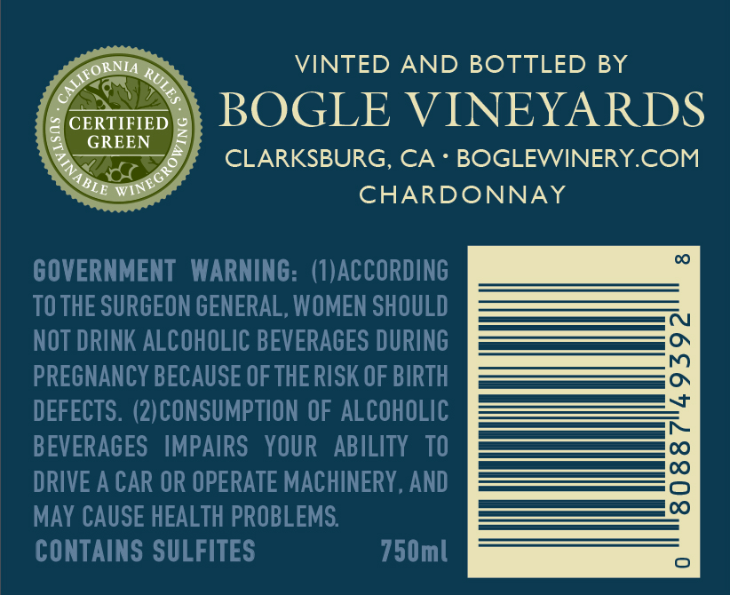 achterkant etiket Bogle chardonnay